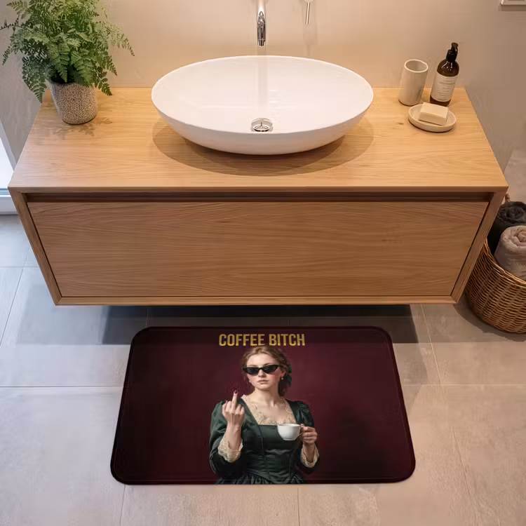 Koffie - Vrouw - Middelvinger Badmat middel -sfeer1