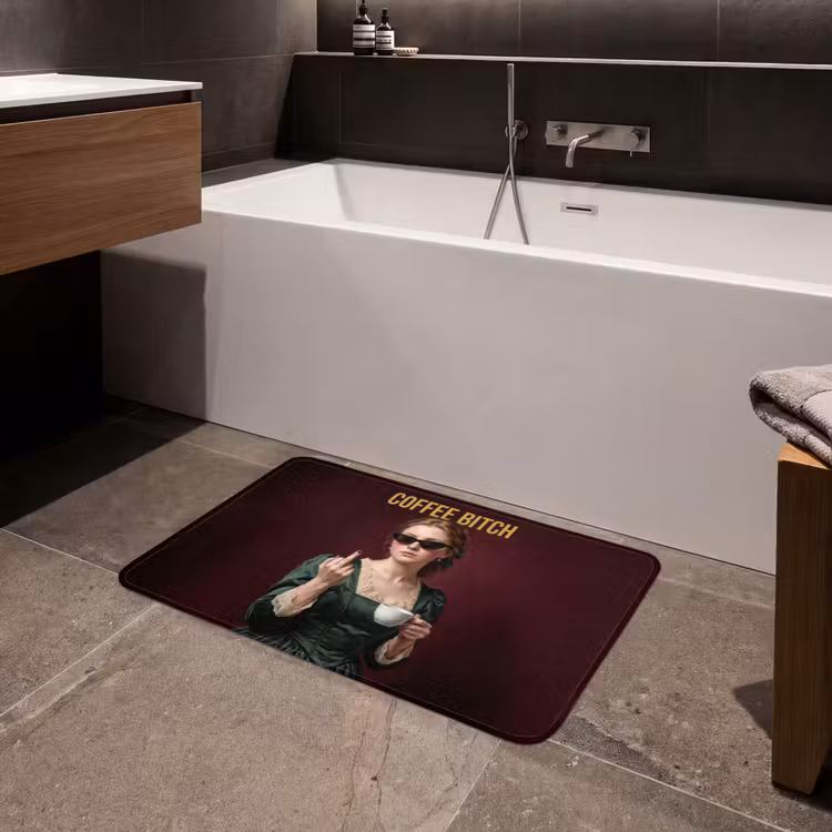 Koffie - Vrouw - Middelvinger Badmat middel -sfeer3