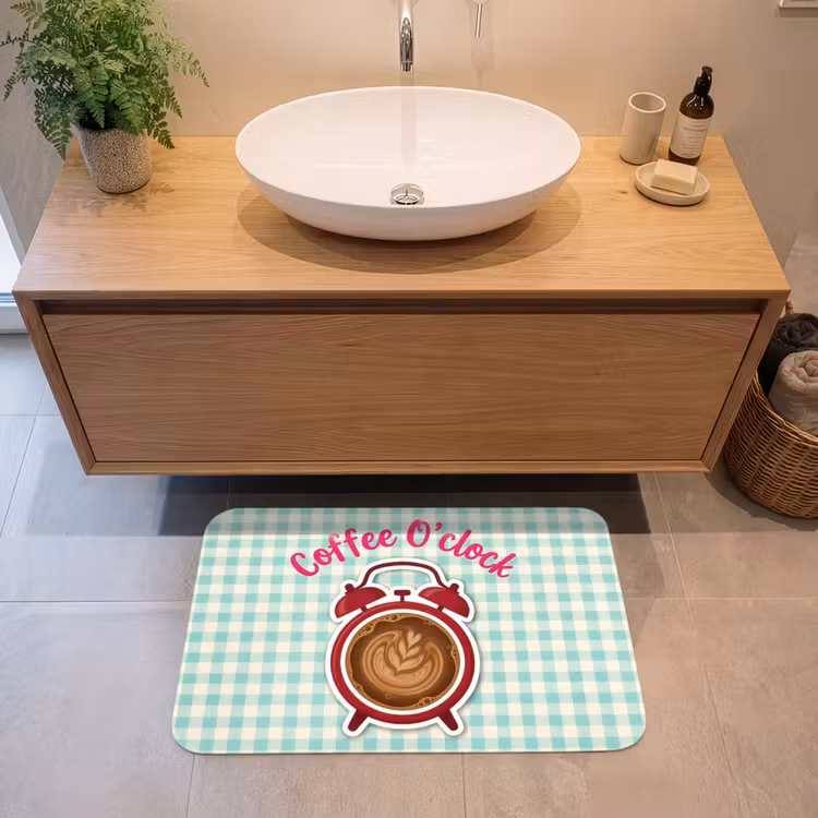 Koffie - Klok - Groen Badmat middel -sfeer1