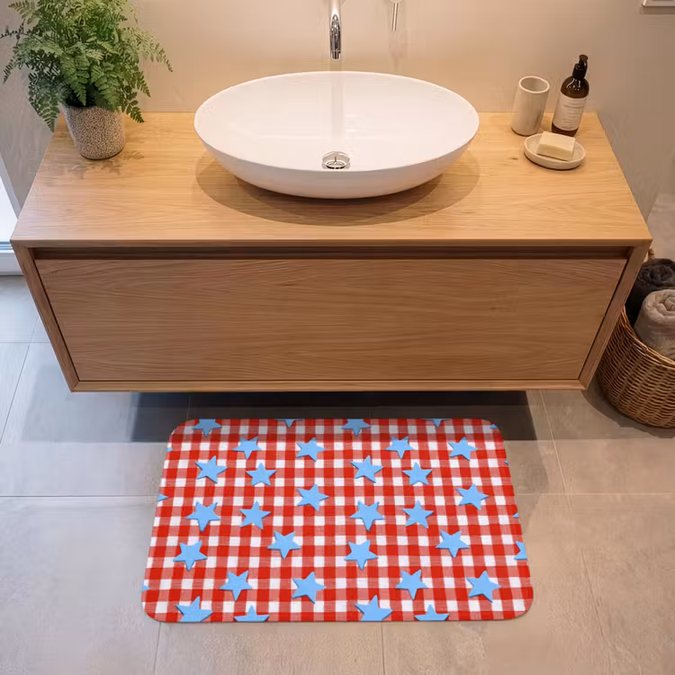 Ruit - Sterren - Rood Badmat middel 997 -sfeer1