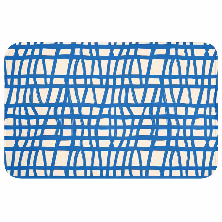 Ruitpatroon - Blauw - Crème Badmat middel 997 -3d