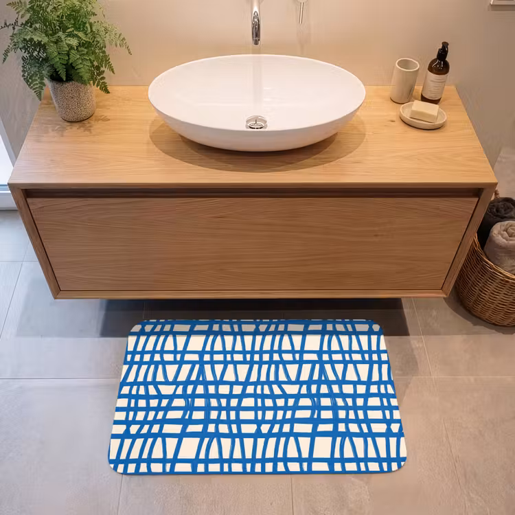 Ruitpatroon - Blauw - Crème Badmat middel 997 -sfeer1