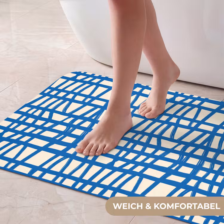 Ruitpatroon - Blauw - Crème Badmat middel 997 -USP_ZachtDE