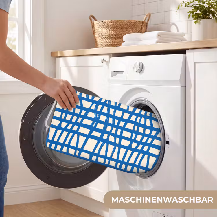 Ruitpatroon - Blauw - Crème Badmat middel 997 -USP_WasbaarDE