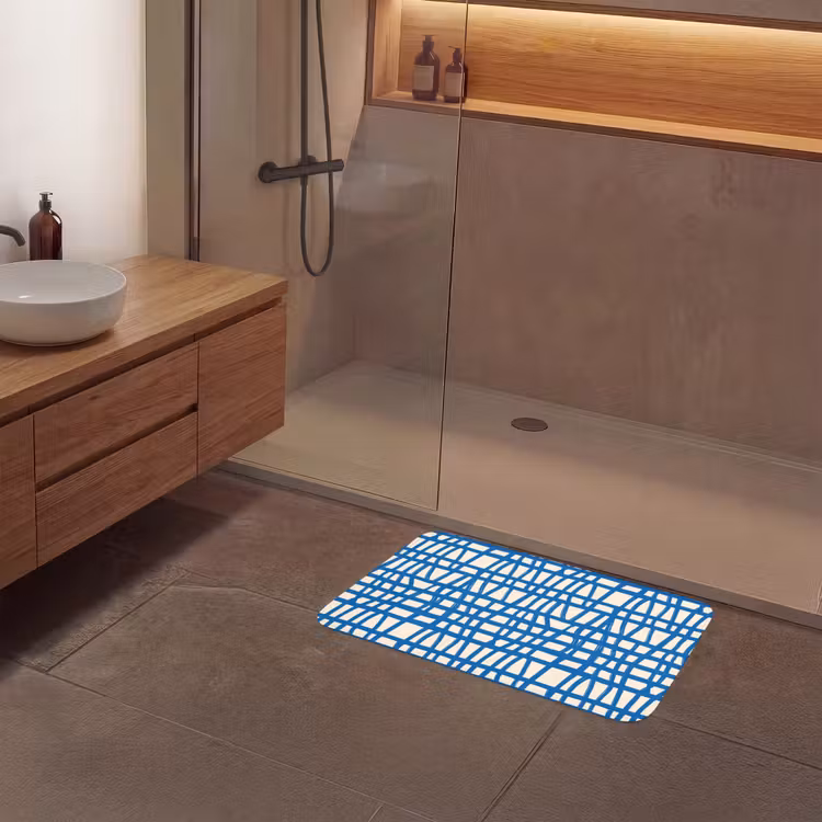 Ruitpatroon - Blauw - Crème Badmat middel 997 -sfeer2