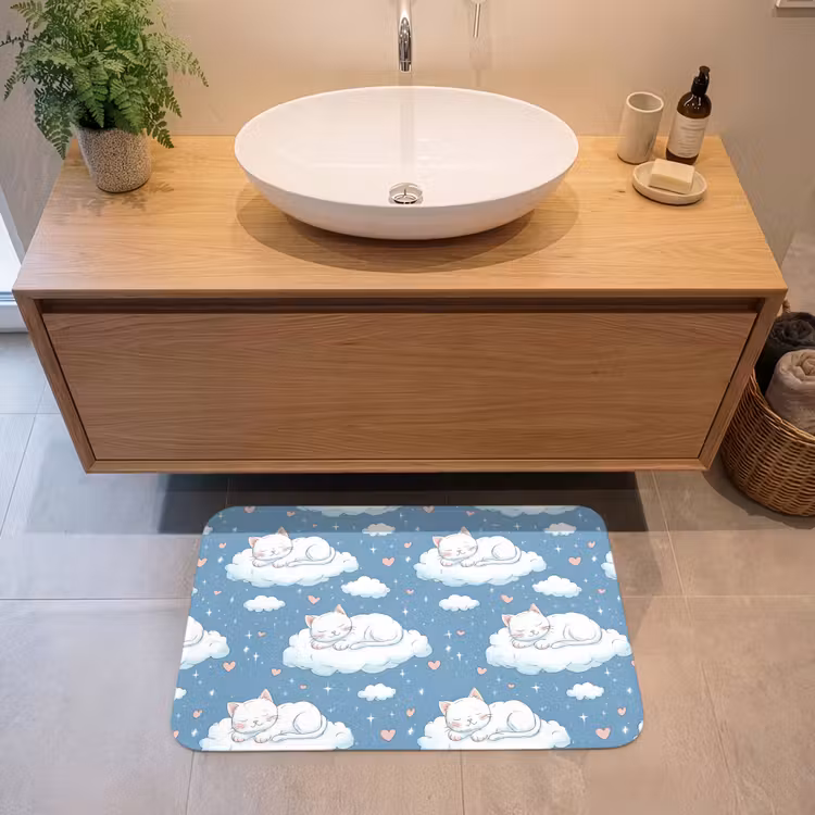 Kitten - Wolken - Blauw Badmat middel 997 -sfeer1