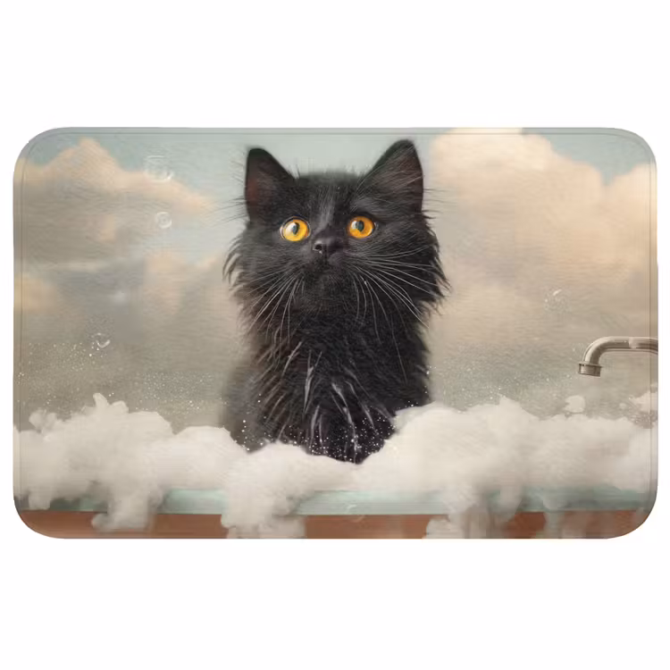 Kat - Bad - Zwart - Dieren - Schuim Badmat middel -3d