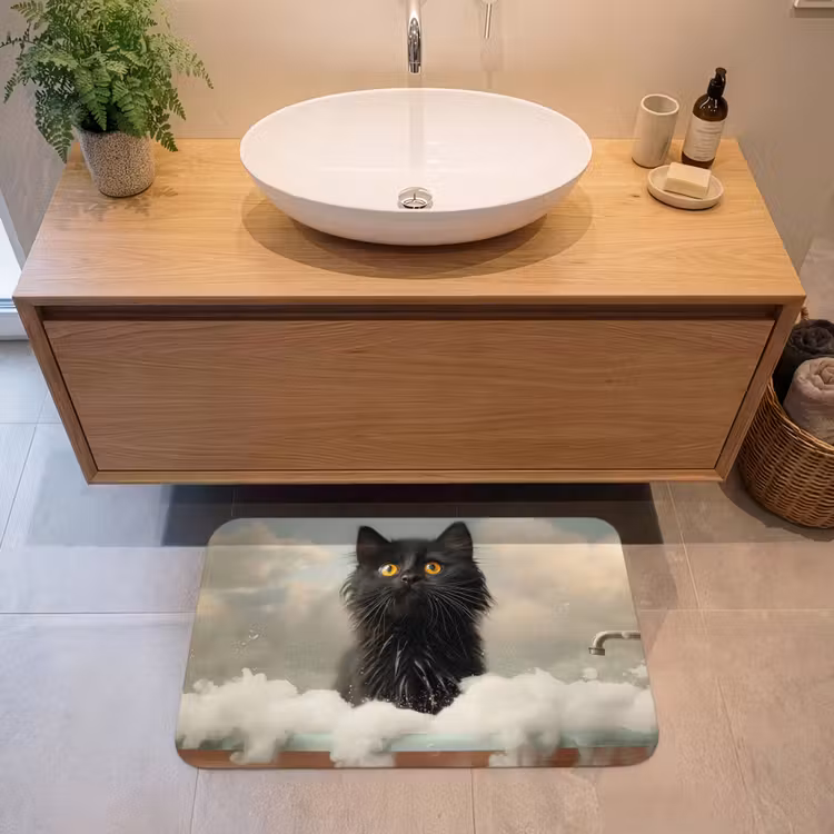 Kat - Bad - Zwart - Dieren - Schuim Badmat middel -sfeer1