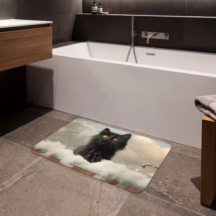 Kat - Bad - Zwart - Dieren - Schuim Badmat middel -sfeer3