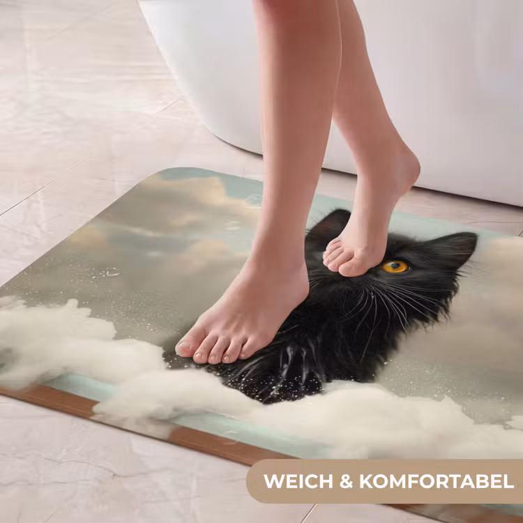 Kat - Bad - Zwart - Dieren - Schuim Badmat middel -USP_ZachtDE