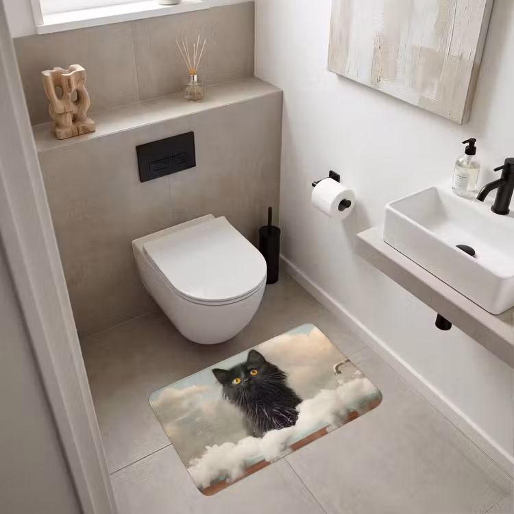 Kat - Bad - Zwart - Dieren - Schuim Badmat middel -sfeer4