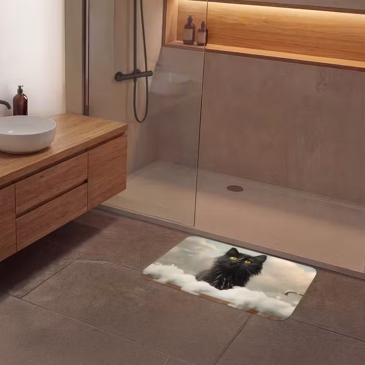 Kat - Bad - Zwart - Dieren - Schuim Badmat middel -sfeer2