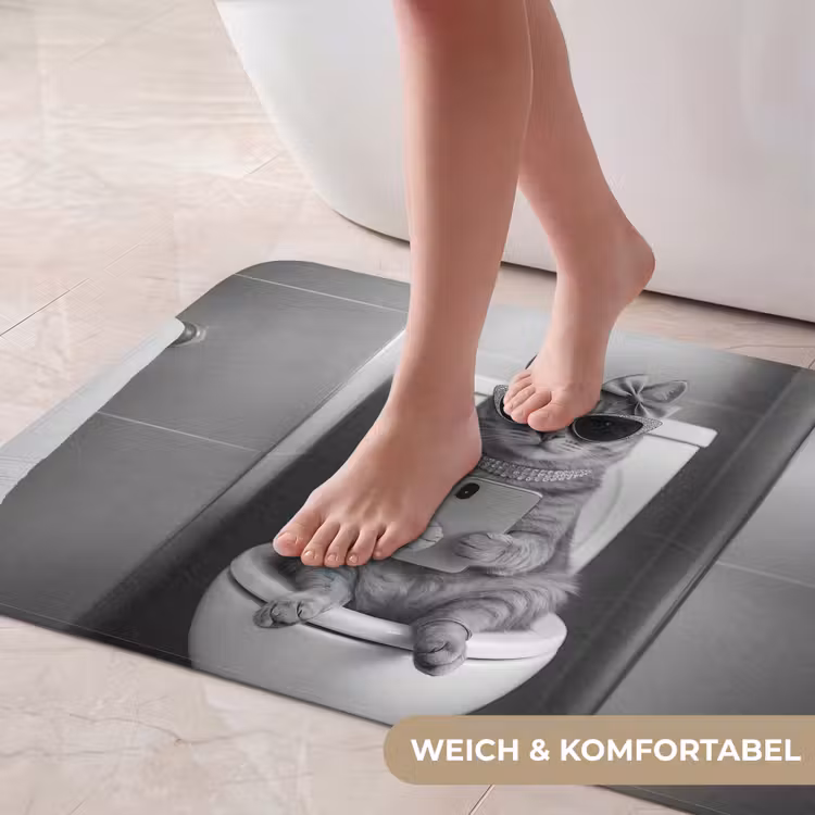 Kat - Telefoon - Toilet - Zwart - Wit Badmat middel -USP_ZachtDE