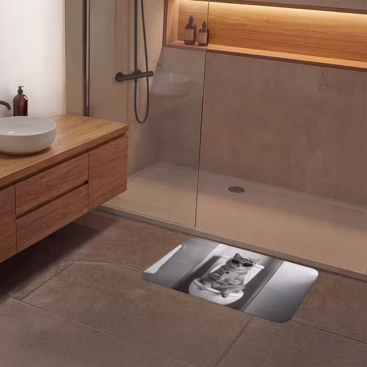 Kat - Telefoon - Toilet - Zwart - Wit Badmat middel -sfeer2
