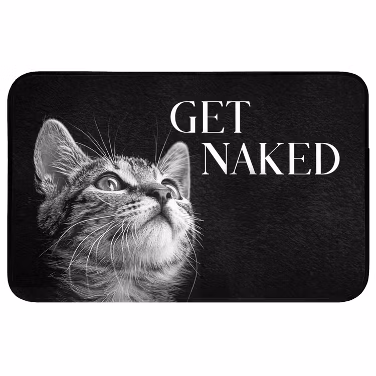 Kat - Dieren - quote - Get naked - Zwart Badmat middel -3d