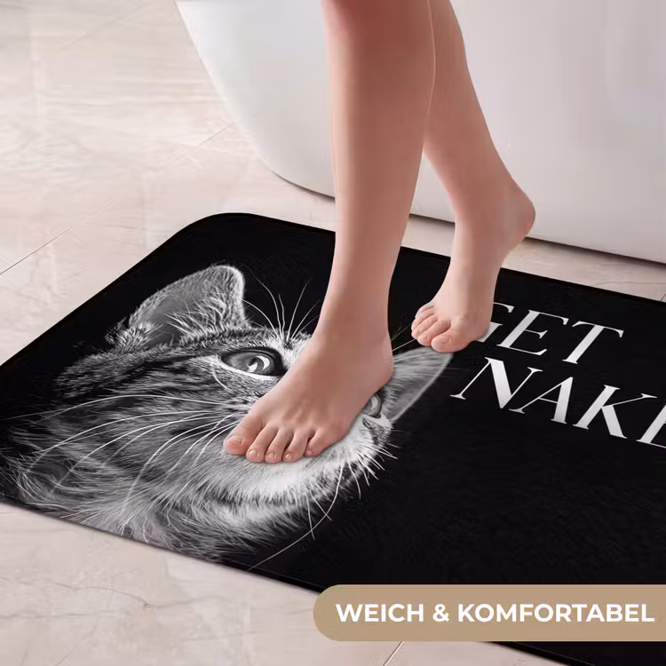 Kat - Dieren - quote - Get naked - Zwart Badmat middel -USP_ZachtDE