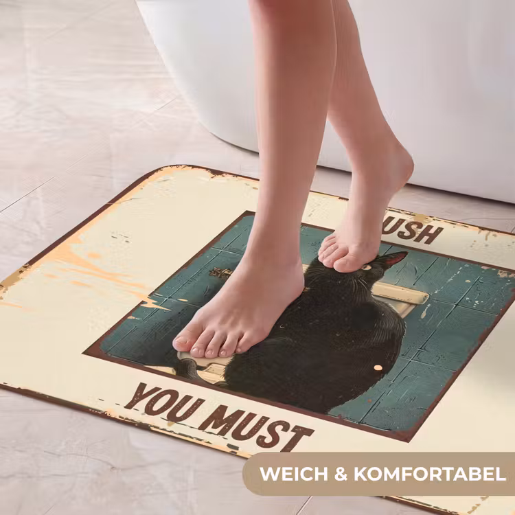 Kat - Vintage - Zwart - Quote - Flush you must Badmat middel -USP_ZachtDE