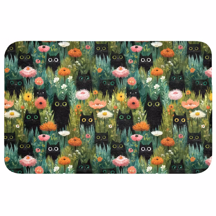 Katten - Bloemen - Kleurrijk Badmat middel 997 -3d