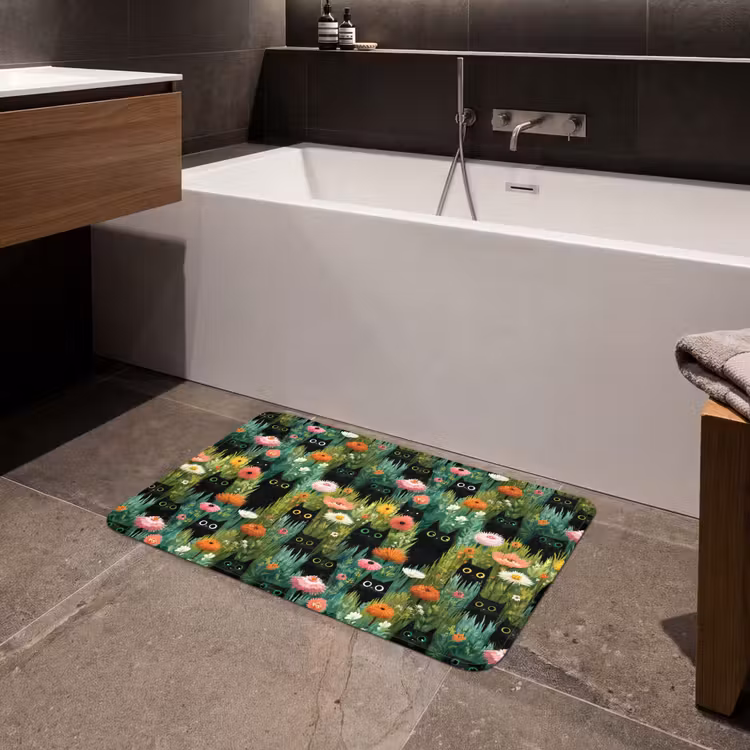 Katten - Bloemen - Kleurrijk Badmat middel 997 -sfeer3