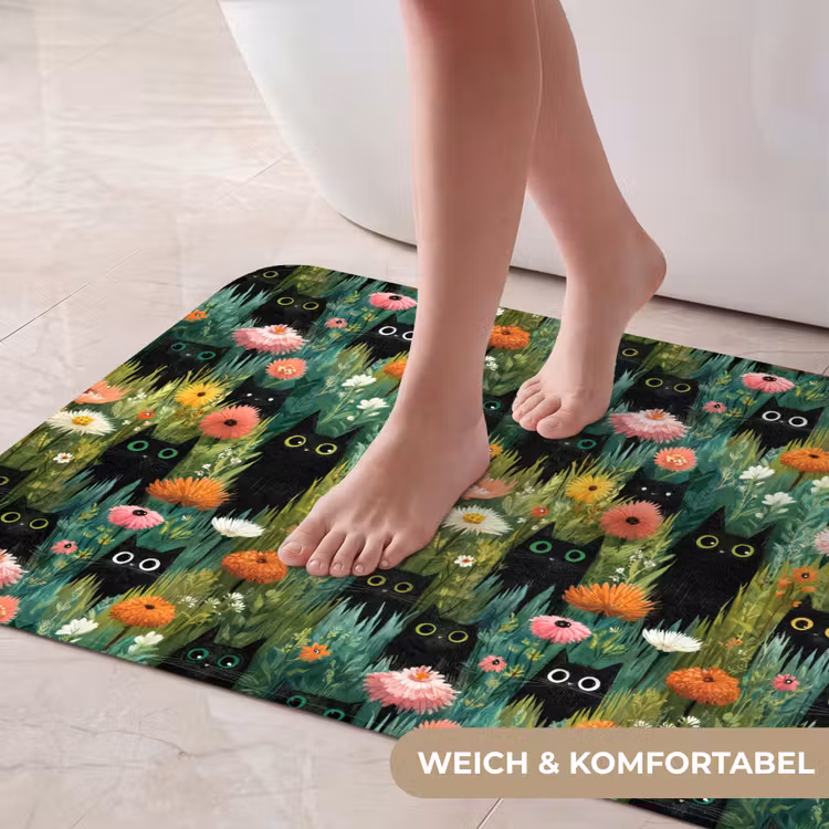 Katten - Bloemen - Kleurrijk Badmat middel 997 -USP_ZachtDE