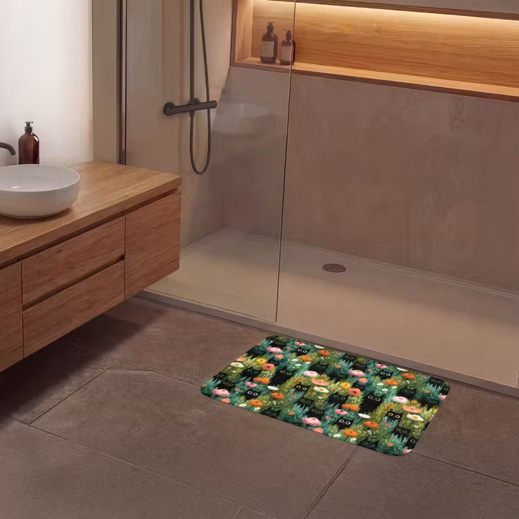 Katten - Bloemen - Kleurrijk Badmat middel 997 -sfeer2