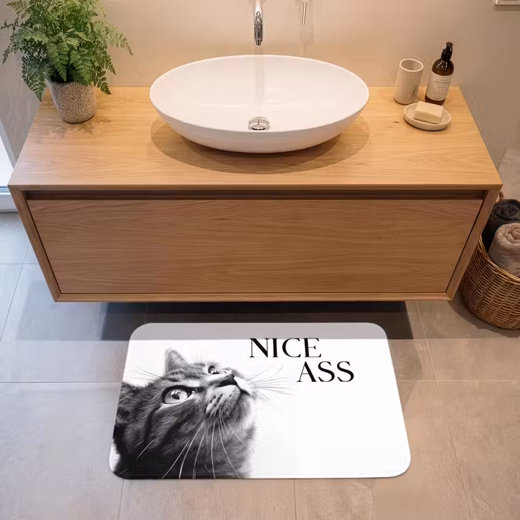 Katten - Nice ass - Quote - Zwart wit - Spreuken Badmat middel -sfeer1