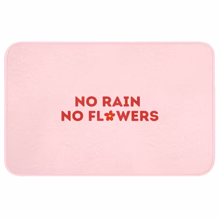 No rain no flowers - Minimalistisch - Roze - Bloem Badmat middel -3d