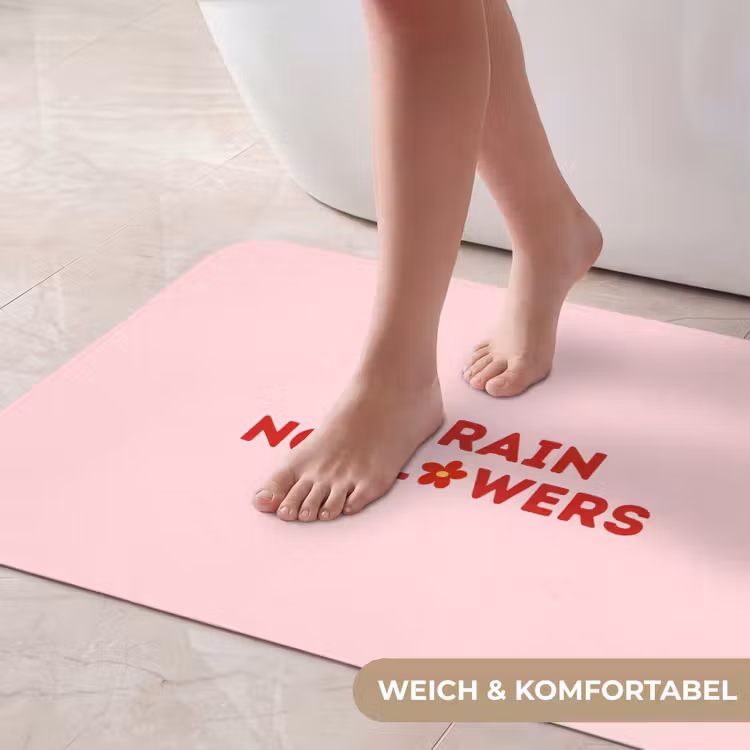 No rain no flowers - Minimalistisch - Roze - Bloem Badmat middel -USP_ZachtDE
