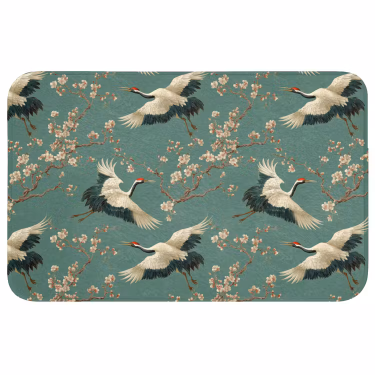 Kersenbloesem - Kraamvogels - Groen Badmat middel 997 -3d