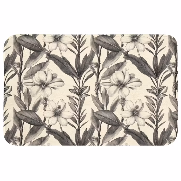 Klassiek - Botanisch - Zwart - Beige Badmat middel 997 -3d