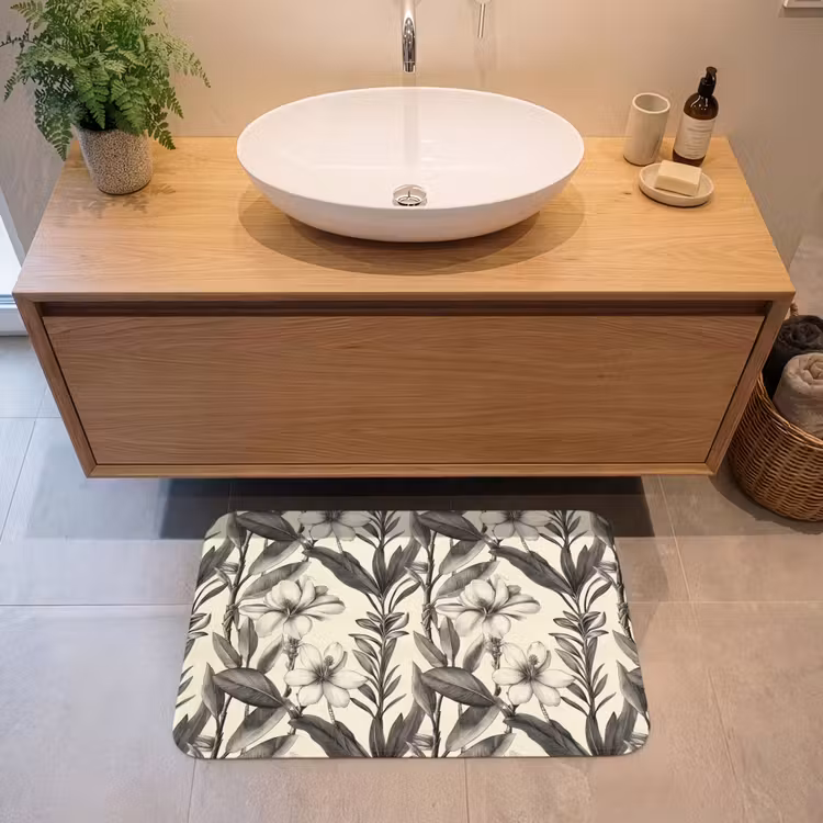 Klassiek - Botanisch - Zwart - Beige Badmat middel 997 -sfeer1