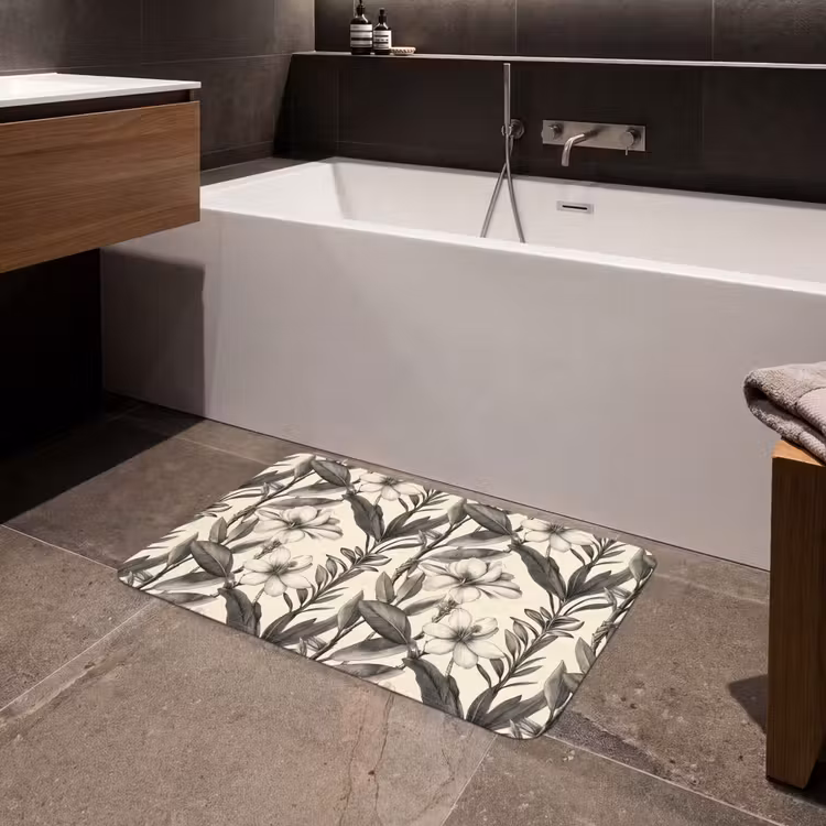 Klassiek - Botanisch - Zwart - Beige Badmat middel 997 -sfeer3