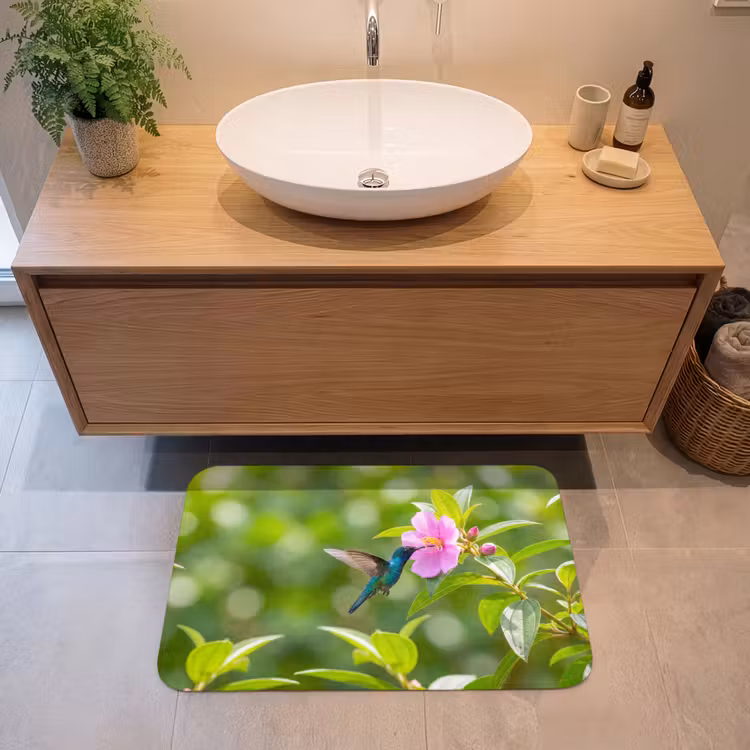 Kolibrie - Bloem - Natuur - Groen Badmat middel -sfeer1