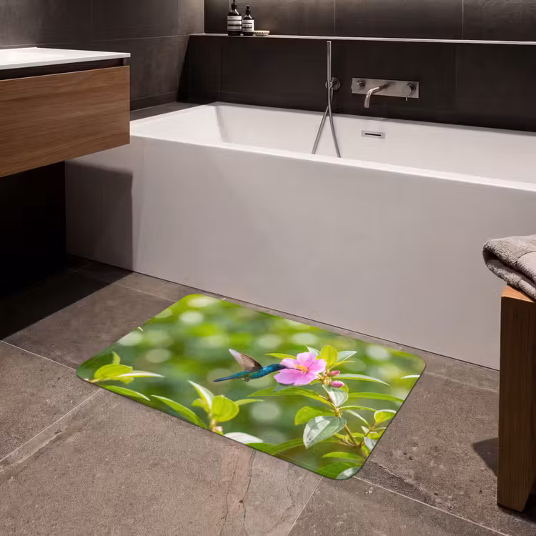 Kolibrie - Bloem - Natuur - Groen Badmat middel -sfeer3