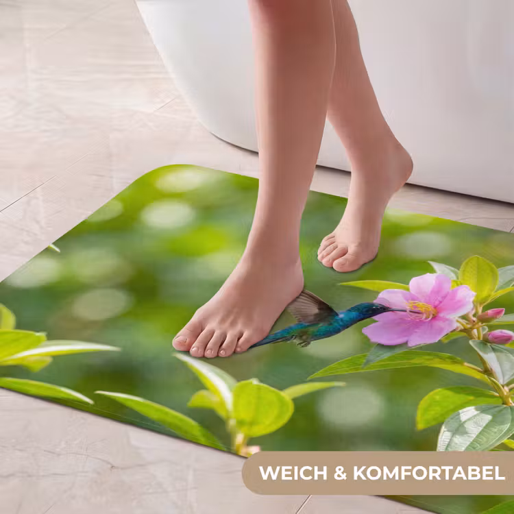 Kolibrie - Bloem - Natuur - Groen Badmat middel -USP_ZachtDE