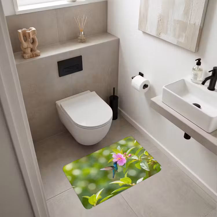Kolibrie - Bloem - Natuur - Groen Badmat middel -sfeer4