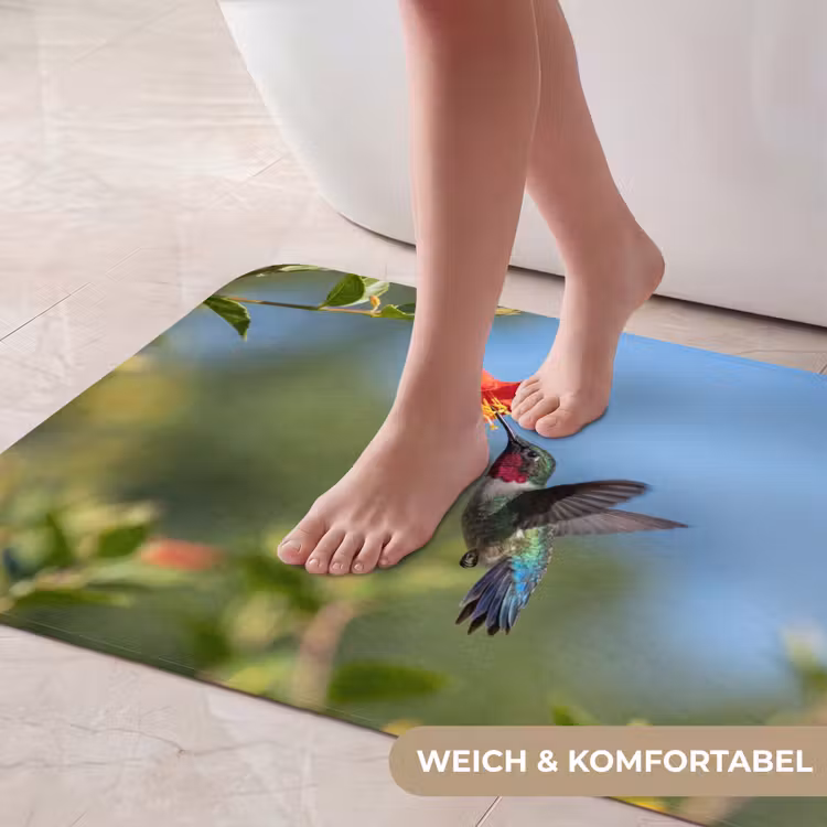 Kolibrie - Bloem - Natuur - Groen Badmat middel -USP_ZachtDE