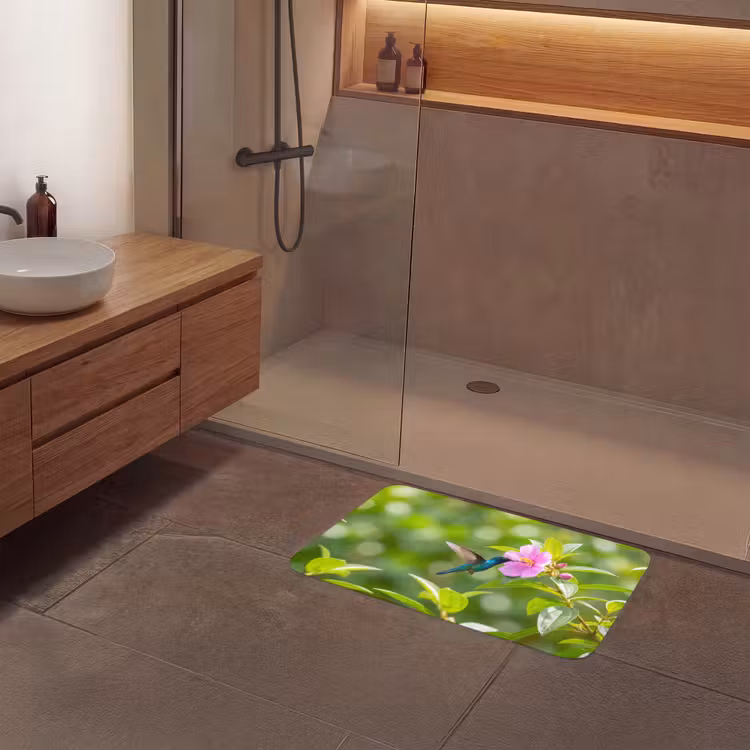 Kolibrie - Bloem - Natuur - Groen Badmat middel -sfeer2
