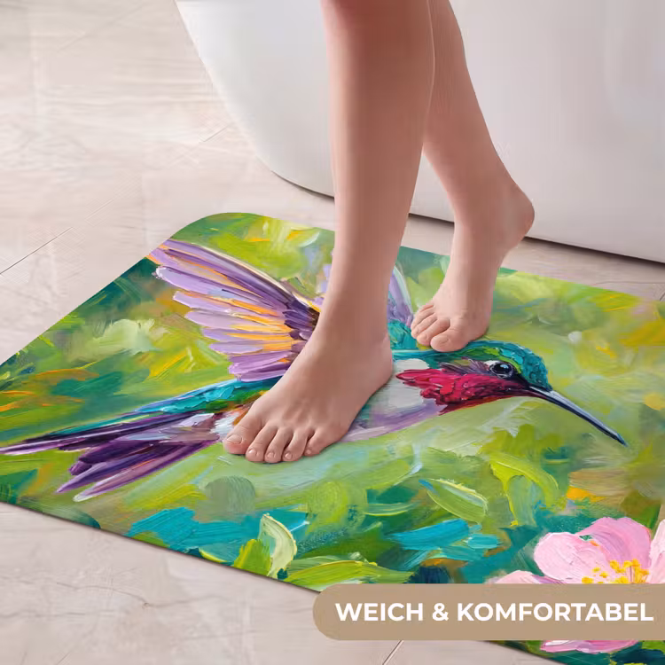 Kolibrie - Bloemen - Natuur - Kleurrijk Badmat middel -USP_ZachtDE