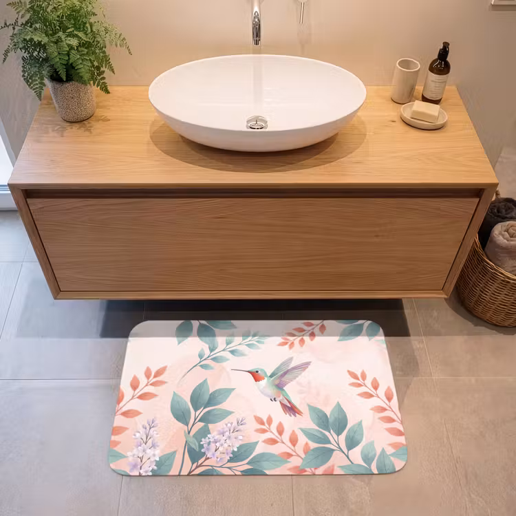 Kolibrie - Vliegen - Natuur - Illustratie - Kleurrijk Badmat middel -sfeer1