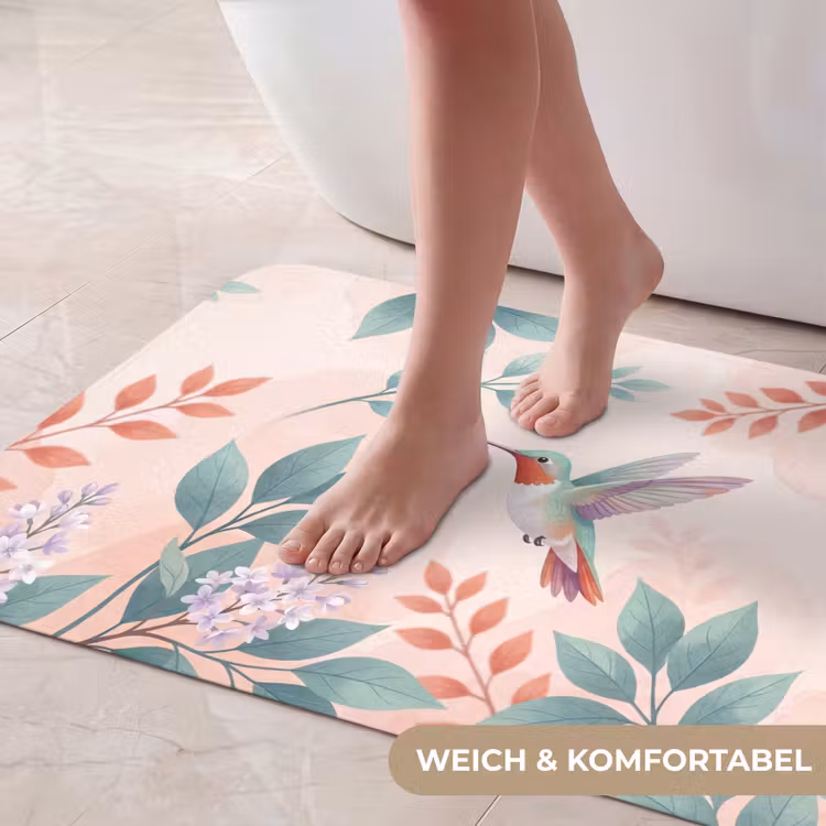 Kolibrie - Vliegen - Natuur - Illustratie - Kleurrijk Badmat middel -USP_ZachtDE