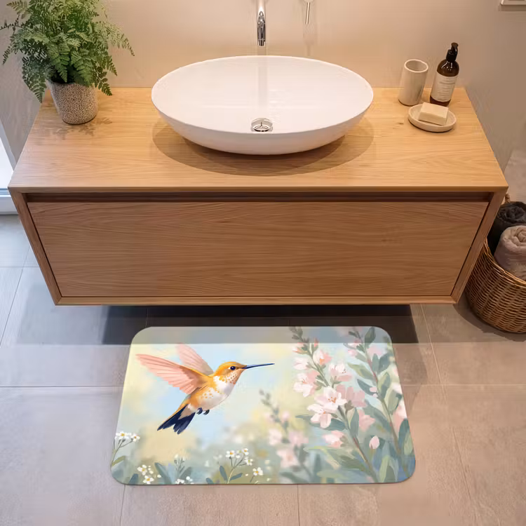 Kolibrie - Illustratie - Kleurrijk Badmat middel -sfeer1