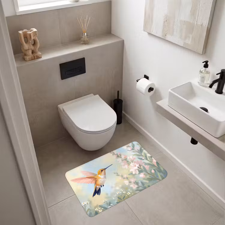 Kolibrie - Illustratie - Kleurrijk Badmat middel -sfeer4