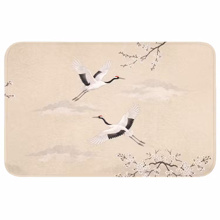 Kraanvogels - Bloesem - Beige Badmat middel -3d
