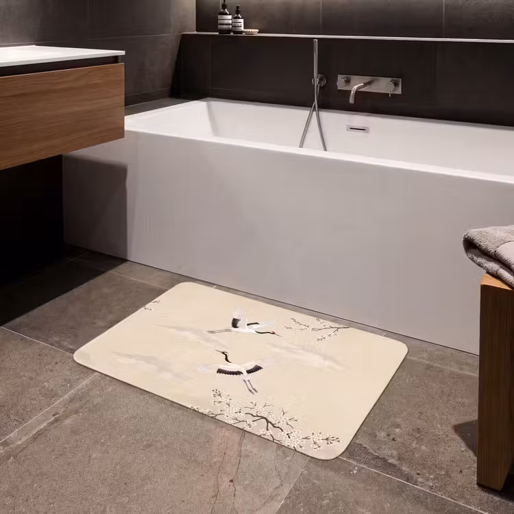 Kraanvogels - Bloesem - Beige Badmat middel -sfeer3