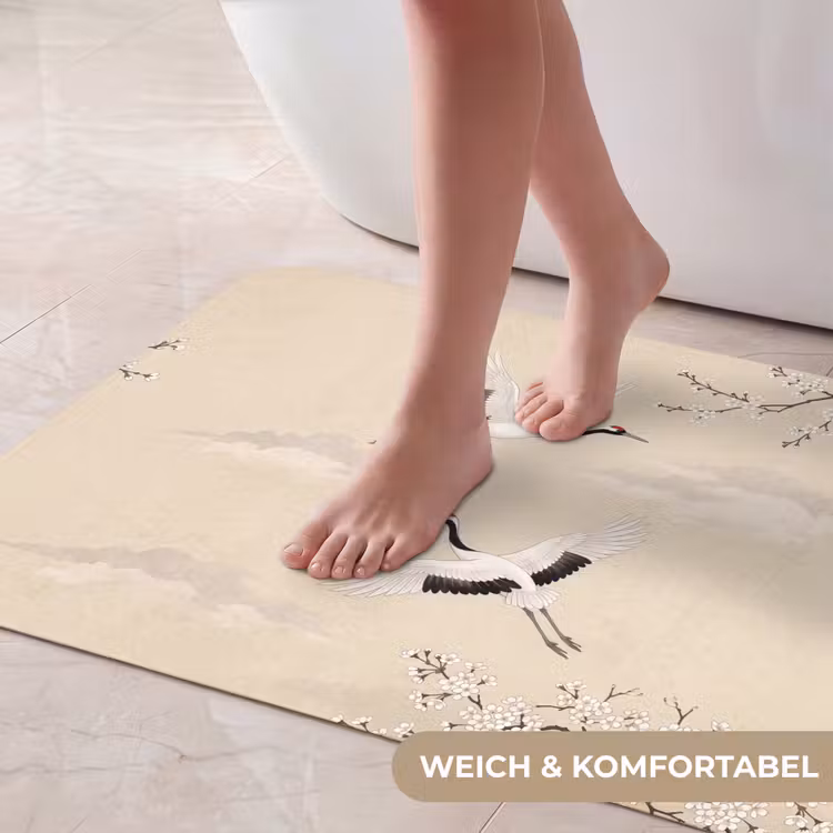 Kraanvogels - Bloesem - Beige Badmat middel -USP_ZachtDE