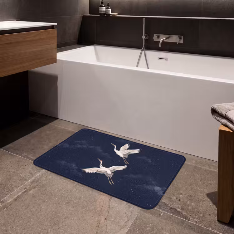 Kraanvogels - Nachthemel - Blauw Badmat middel -sfeer3