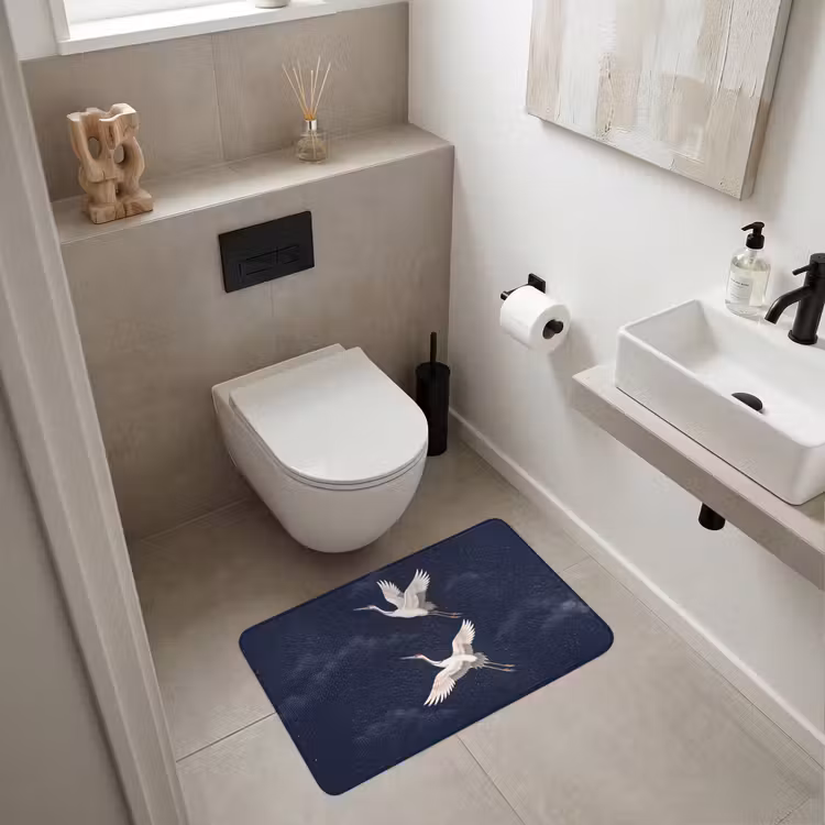 Kraanvogels - Nachthemel - Blauw Badmat middel -sfeer4