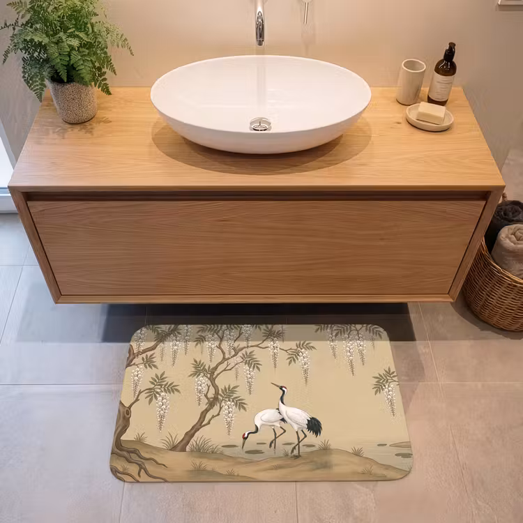 Kraanvogels - Water - Beige Badmat middel -sfeer1