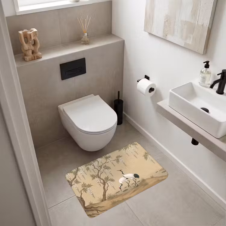 Kraanvogels - Water - Beige Badmat middel -sfeer4